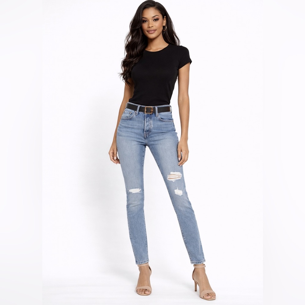 Levi’s 501 Skinny High Rise button Fly Distressed 32 x 28 Blue wash
